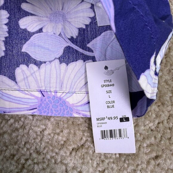 Gap Shirt Men's Large Blue White Floral Hawaiian Camp Collar Button Up NWT E841 - Picture 2 of 9